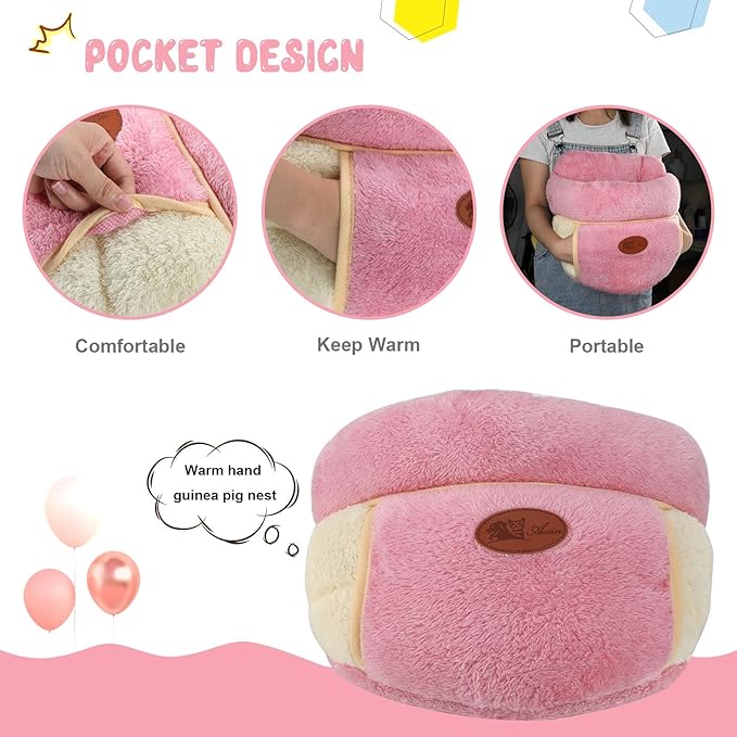 YUEPET Guinea Pig Bed Cuddle Cave Warm Fleece Cozy House Bedding Sleeping Cushion Cage Nest for Small Animal Squirrel Chinchilla Hedgehog Cage Accessories Pink
