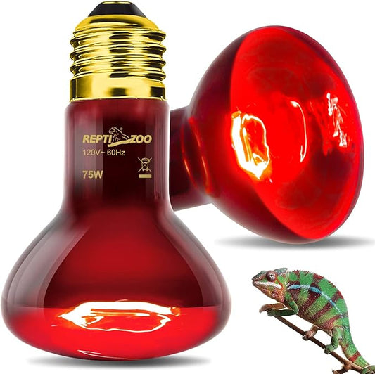 REPTI ZOO 75W Reptile Heat Lamp Bulb 2PCS Infrared Heat Emitter Red Heat Lamp for Reptile Amphibian, Infrared Basking Spot Light Bulb