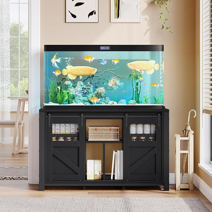 YITAHOME 120 Gallon Fish Tank Stand with Power Outlets, Heavy Duty Large Aquarium Stand with Barn Door, Reptile Tank Turtle Terrariums Table for Fish Tank Accessories Storage,1100LBS Capacity