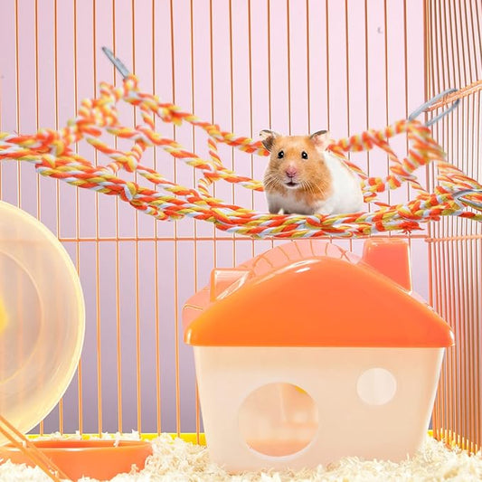 2 Pieces Rat Cage Accessories Rat Toys Climbing Bird Rope Net Pet Hanging Hammock for Hamster, Mice, Parrot, Bird, Sugar Glider Habitat Decor and Play(11 x 7.8 Inch,Multi Color)