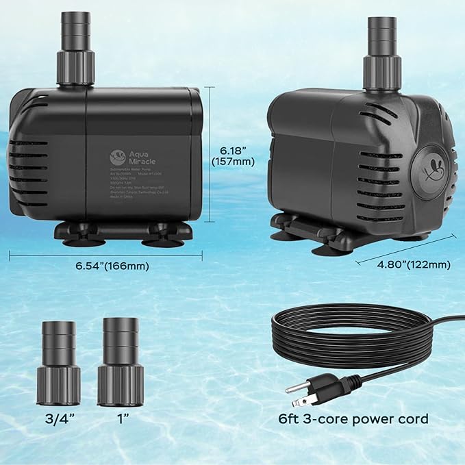 AquaMiracle 1160GPH Submersible Water Pump with 11.5ft High Lift, Pond Pump Aquarium Pumps for Fish Tank, Fountain, Waterfall, Statuary, Water feature, Hydroponics