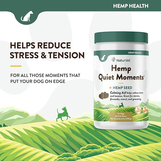 NaturVet Quiet Moments Plus Hemp Calming Aid Soft Chews for Dogs, Count of 60, 60 CT