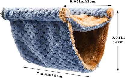 Fleece Winter Warm Rat Hammock, Double Layer Hanging Birds Nest Bed with Warm Fleece, Bird Cage Stand Perch, Hideaway Cave Tent, Sleep Bed Cage Accessories for Rat, Guinea Pig, Chinchilla (Blue)