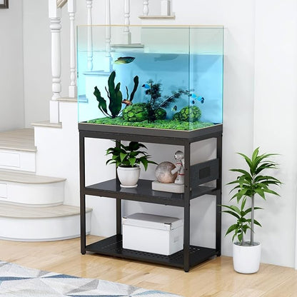 20-29 Gallon Fish Tank Stand with Power Outlets, 3-Tier Metal Aquarium Stand, Breeder Reptile Tank Stand with Shelf for Home Office, 660LBS Capacity, 29.5 x 15.8 x 30.1 inches, Black