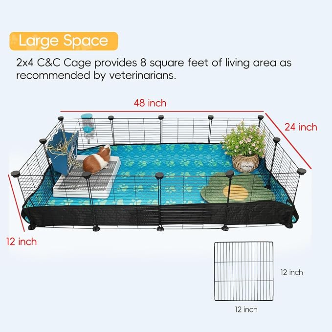 CHEGRON Guinea Pig Cages with Super Soft Liner 48x24x12inch C&C Small Animal Cage Pet Puppy Playpen Indoor Rabbit Chinchilla Hedgehog Habitat Fence DIY 12PCS Metal Grids with Waterproof Bottom