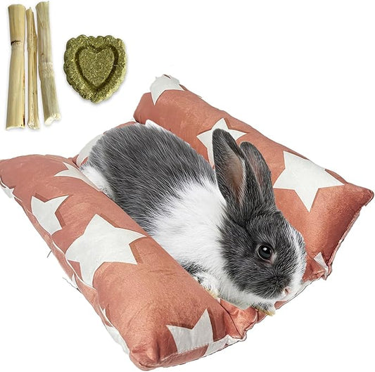 16.5 X 18in Removable and Washable Soft Rabbit Concave Bed, Thickened and Softer Bunny Bed, Double-Sided Plush for Small Animals Indoor (Beige)