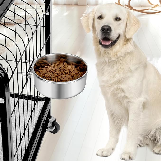 Dog Bowl Stainless Steel Pet Hanging Food Water Bowl Cage Feeding Cup Feeder for Dogs Cats Rabbits Birds Small Animal (Large)