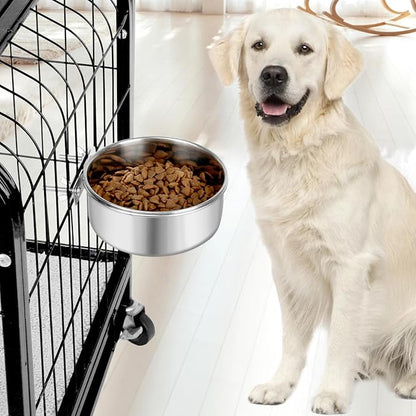 Dog Bowl Stainless Steel Dog Bowls Pet Hanging Food Water Bowl Cage Feeding Cup Feeder for Dogs Cats Rabbits Birds Small Animal (Large (2pcs)