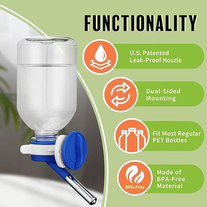 Choco Nose No-Drip Water Bottle Feeder for Guinea Pigs, Hamsters, Bunnies, Ferrets, & Small Pets, 10.2 fl.oz, 300ml - Easy to Install in Cages/Crates, US Patented Leakproof Nozzle 10mm, Blue (C128)