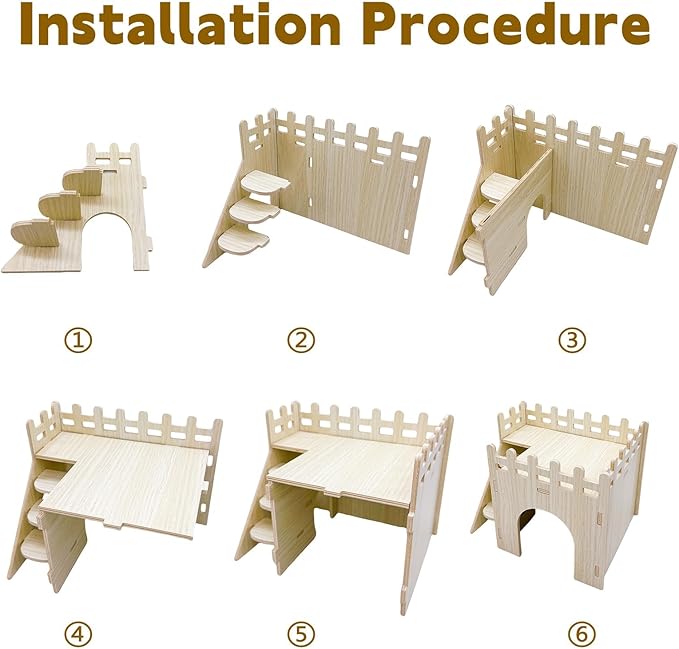 Hamster Wooden House Hamster Hideout Hut Maze Cage Accessories with Ladder and Platform for Syrian Hamsters Dwarf Gerbil Mouse