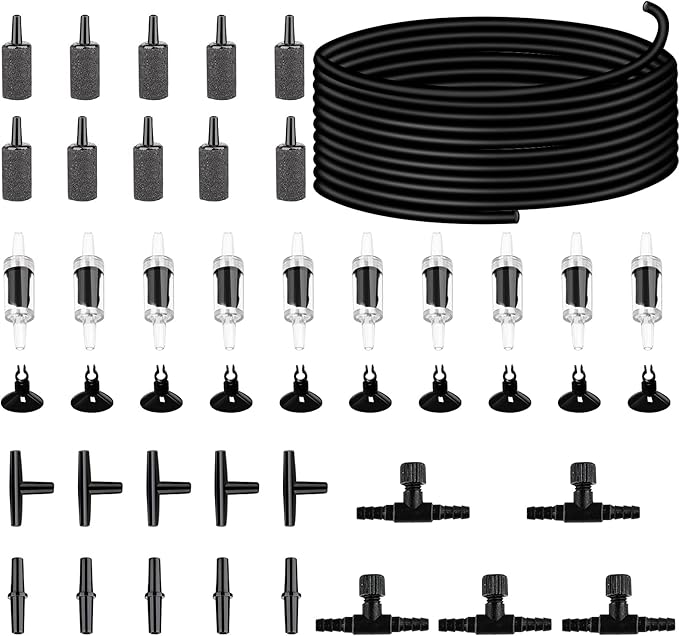 32.8 feet Aquarium Airline tubing Hose 10 air Stone for Fish Tank 10 Aquarium one Way air Check Value for Fish Tank 10 Aquarium Suction Cups 5 Each Aquarium air Controller and I T Hose connectors