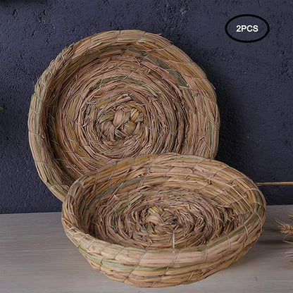 Orgrimmar 2PCS Handmade Woven Flat Base Straw Bird Nest Breeding Nest Hatch House Cage for Dove, Pigeon, Parrot, Rabbits, Hamster, Gerbil Guinea Pig, Chinchillas
