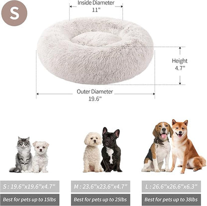 Love's cabin Calming Cat Bed for Indoor Cats, Anti-Anxiety Donut Round Dog Bed, Fluffy Faux Fur Washable Pet Bed for Small Medium Dogs and Cats,Tie-Dye/Coffee,20in