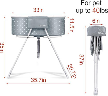Little Dipper Dog Bath Tub and Wash Station for Bathing Shower and Grooming, Elevated Foldable and Portable, Indoor and Outdoor, for Small and Medium Size Dogs, Cats and Other Pet (Gray)