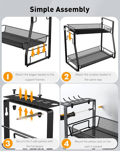 Pawfly Aquarium Tool Organizer, Detachable Metal Fish Tank Accessory Organizer, Aquascaping Tool Storage Rack for Terrariums, Shrimp Tanks & Planted Tanks, Fish Tank Maintenance Tool Holder Shelf