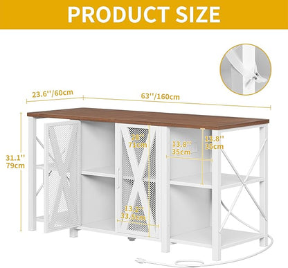 DWVO 75-120 Gallon Aquarium Stand with Power Outlet & LED Light, Cabinet for Accessories Storage - Heavy Duty Metal Fish Tank Stand Suitable for Turtle Tank, Reptile Terrarium, 2000LBS Capacity, White