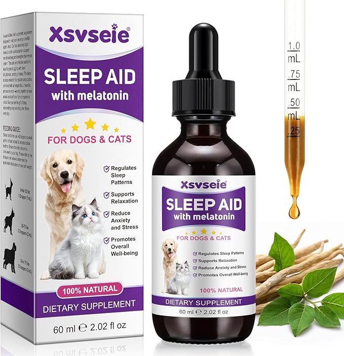Melatonin for Pets, Dog Melatonin, Melatonin for Dogs Calming, Melatonins for Cats, Promotes Relaxation, Deep Sleep & Calm Behaviour, Reduce Anxiety and Stress, Chicken Flavor - 2Oz