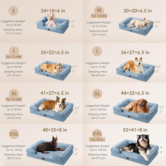 EHEYCIGA Orthopedic Dog Bed for Medium Dogs, Waterproof Memory Foam Medium Dog Beds with Sides, Non-Slip Bottom and Egg-Crate Foam Pet Couch Bed with Washable Removable Cover, Washed Blue