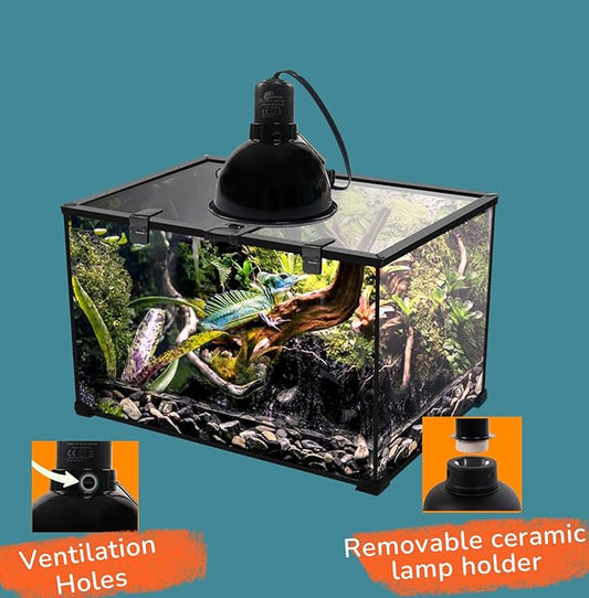 Reptile Light Fixture, 5.5 Inch Max 200W Deep Dome Heat Lamp with Optical Reflection, UVB Basking Lamp for Amphibian & Reptile Terrariums