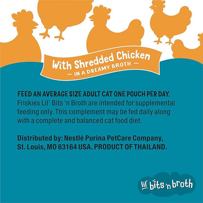 Purina Friskies Lickable Cat Treats Bits ‘n Broth With Shredded Chicken in a Dreamy Broth - (Pack of 16) 1.2 oz. Pouches