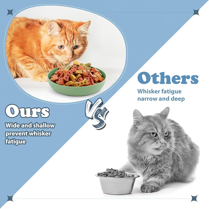 Tioncy 24 Pcs Fatigue Relief Cat Bowl 5.5 Inch Shallow Cat Food Dish Wide and Small Pet Wet Plate Wide Stray Wet Feeding Bowl for Ferrets Feral Short Legged Kitten, Wheat Straw(Blue,Green,Classic)