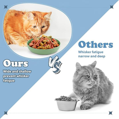 Tioncy 24 Pcs Fatigue Relief Cat Bowl 5.5 Inch Shallow Cat Food Dish Wide and Small Pet Wet Plate Wide Stray Wet Feeding Bowl for Ferrets Feral Short Legged Kitten, Wheat Straw(Blue,Green,Classic)