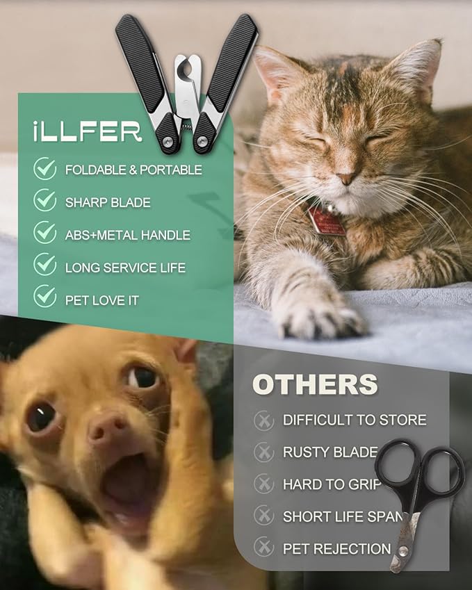 Foldable Cat Nail Clipper, Stainless Steel Dog Nail Trimmers Toenail Clippers, Professional Pet Nail Cutter for Cats Rabbits Hamsters Birds Medium Small Dog, Portable Cortauñas para Perros (Black)