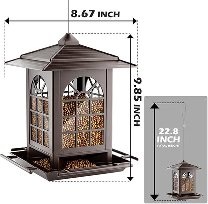Birdream 2 Pack Bird Feeders for Outdoors Hanging - 7LB Total Capacity Classic Courtyard Design Fun Assembly Large Bird Feeder, Attracting Wild Birds Cardinals Goldfinches Sparrows - Brown