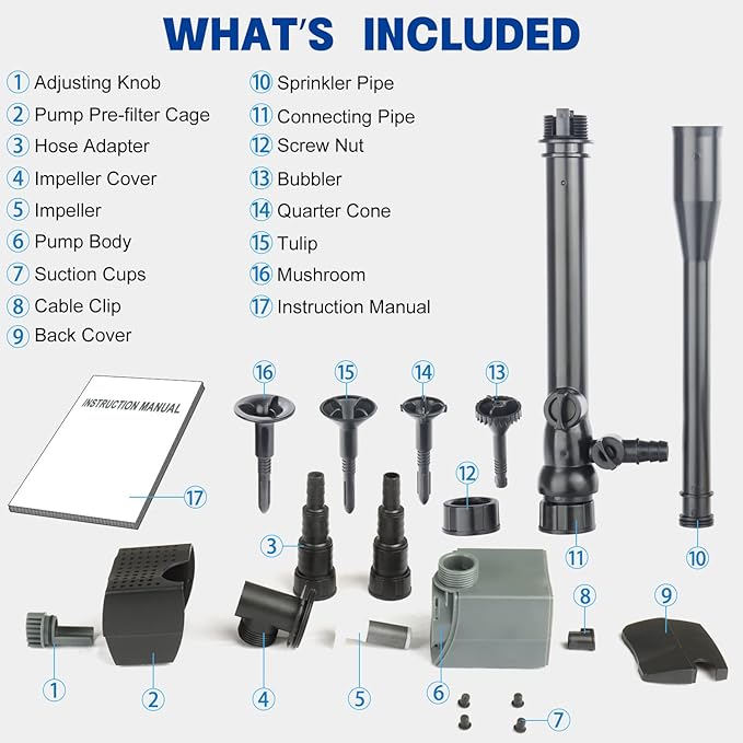 OYO WATER Pond Pumps Submersible Outdoor,370GPH Water Fountain Pump with Fountain Kits for Small Ponds