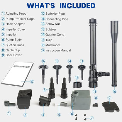 OYO WATER Pond Pumps Submersible Outdoor,555GPH Water Fountain Pump with Fountain Kits for Small Ponds