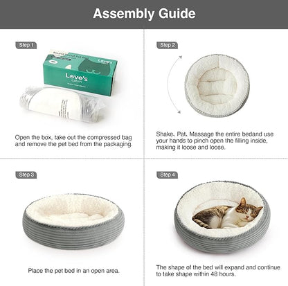 Love's cabin Round Donut Cat and Dog Cushion Bed, 20in Pet Bed for Cats or Small Dogs, Anti-Slip & Water-Resistant Bottom, Super Soft Durable Fabric Pet beds, Washable Luxury Cat Dog Bed Stripe Grey