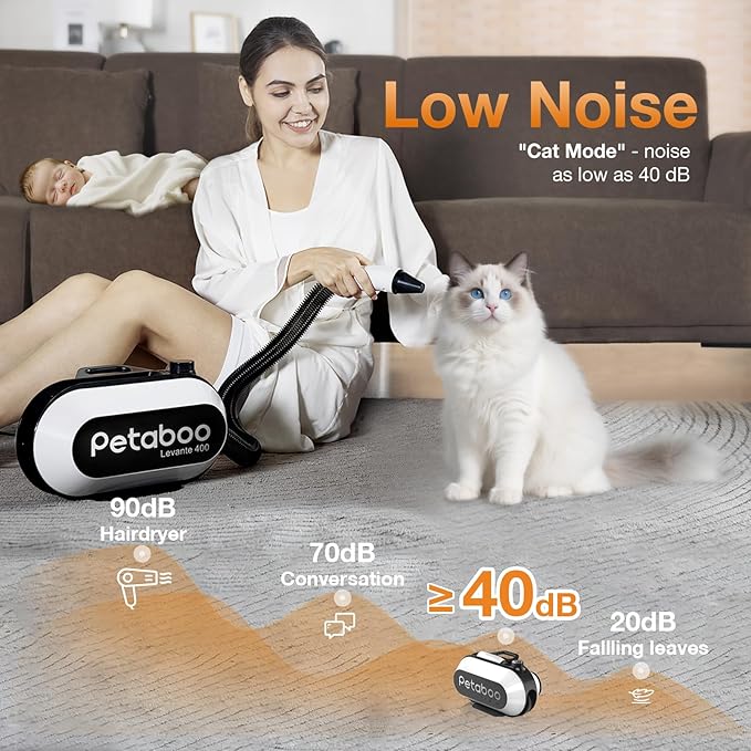 Dog Blow Dryer - Ultra-Quiet 40dB Cat Mode, 3-in-1 Nozzles & Adjustable Speed/Temp, Negative Ion Technology, BLDC Motor for Fast Drying, Portable & All-in-One Storage for Dogs & Cat