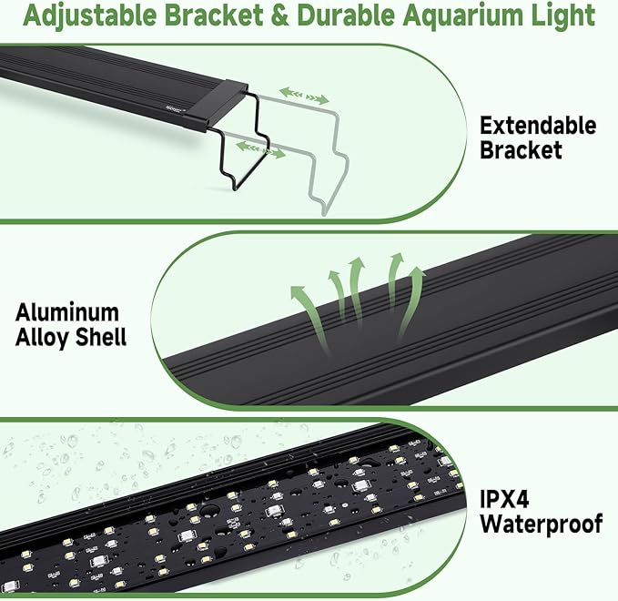 hygger LED Aquarium Light with Timer, 25W Full Spectrum Fish Tank Plant Growth Lamp, 24 H Remote Control, Adjustable Brightness & 10 Colors, Extendable Bracket, Power-Off Memory, Fits 24-30 Inch Tank