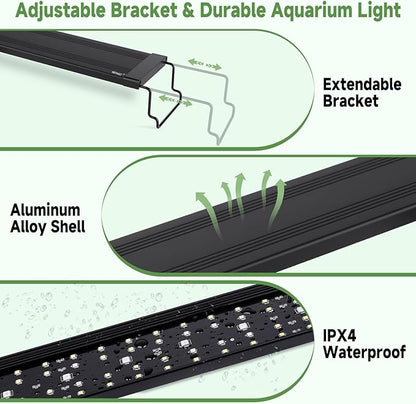hygger LED Aquarium Light with Timer, 40W Full Spectrum Fish Tank Plant Growth Lamp, 24 H Remote Control, Adjustable Brightness & 10 Colors, Extendable Bracket, Power-Off Memory, Fits 36-48 Inch Tank