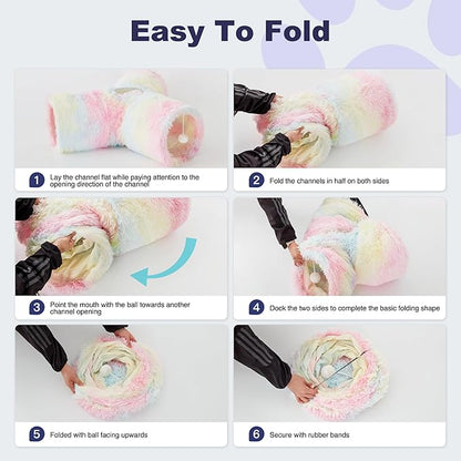 Tempcore Plush Pet Cat Tunnel Tube Cat Toys 3 Way Collapsible, Tunnels for Indoor Cats，Kitty Tunnel Bored Pet Toys Peek Hole Ball Puppy, Kitty, Kitten, Rabbit Rainbow