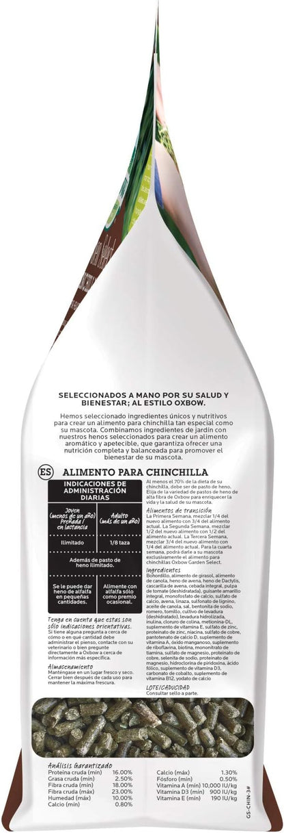 Oxbow Animal Health Garden Select Chinchilla Food, Garden-Inspired Recipe for Chinchillas of All Ages, Vitamin & Mineral Rich Pet Food Pellets, Non-GMO, Made in USA Hay, 3 Pound Bag