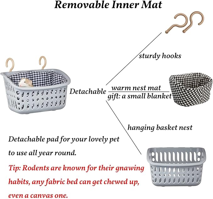 JWShang Rat Hammock for Cage, Chew Proof Hanging Basket Bed with Sturdy Hooks, Pet Cage Accessories, Safe Cozy Small Animal Rodent Hammock for Sugar Glider Mice Snuggling Sleeping