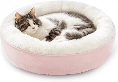 Love's cabin Round Donut Cat and Dog Cushion Bed, 20in Pet Bed for Cats or Small Dogs, Anti-Slip & Water-Resistant Bottom, Super Soft Durable Fabric Pet Beds, Washable Luxury Cat & Dog Bed Pink
