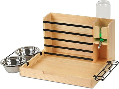 Wooden Rabbit Hay Feeder,Guinea Pig Hay Feeder,Bunny Hay Holder Hanging with 500ml Water Bottle, Small Animals Hay Manger for Chinchillas, Hamster, Dwarf Rabbit,Ferrets (Wood)