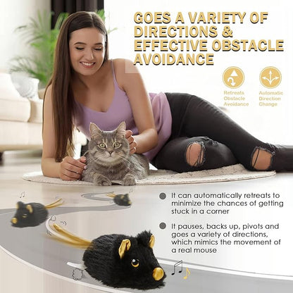 Cat Toys Squeaky Rechargeable Moving Mouse with Dynamic Magic Tail, Automatic Self Play Cat Toy for Indoor Kittens (Black)