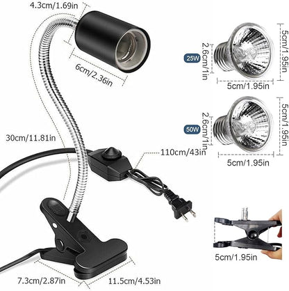 Upgraded Reptile Heat Lamp, UVA/UVB Turtle Heat Light Dimmable Aquarium Basking Light with 2 Bulbs Habitat Heating Lamp with 360° Rotatable for Terrarium Reptiles Lizard Snake