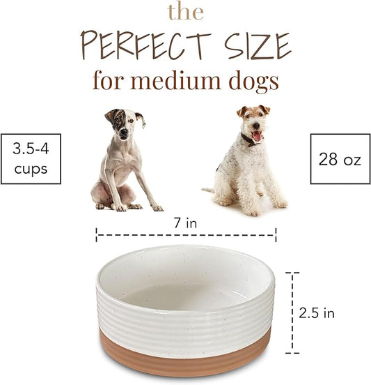 Mora Ceramic Pet Bowl Size Medium - Food/Water Dish for Large Puppies, Cats, Retrievers, Medium Sized Dogs, ect. 28oz or 4 Cups - Basic Bowls for Your Dog or Cat, Mix and Match for a Set - Vanilla