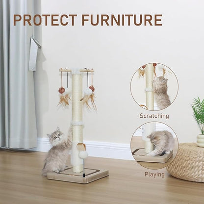 PEEKAB Cat Scratching Post 27 Inches Sisal Scratch Posts with Track Ball Toys for Indoor Cats,Kittens Scratcher Toy Beige