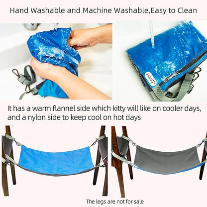 2-Piece Reversible Cat Hammock, Hanging for Cage, Washable Soft Outdoor Mat, Waterproof Cooling Pad (Large, Blue)