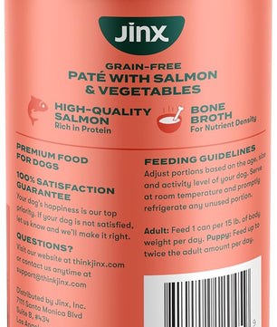 Jinx Premium Wet Dog Food Cans - Salmon Pate - Grain-Free Canned Dog Food Pate & Topper with Real Ingredients & No Fillers - All Life Stages, Breeds & Sizes - 12-Pack, 13 Oz
