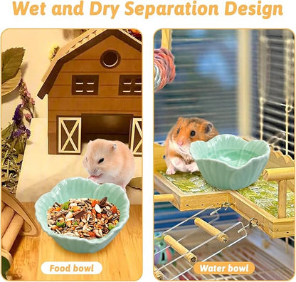 Tfwadmx 2 Pcs Hamster Food Bowl, Ceramic Pet Hamster Bowl Dwarf Hamster Food Bowl Feeder Hamster Water Rat Bowl Small Animal Food Dish for Golden Bears, Hedgehogs, Dutch Pigs, Parrots (Cyan)
