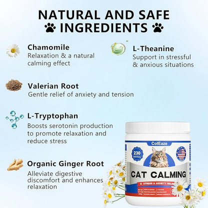 Calming Chews for Cats 230ct, Cat Calming Treats - Cat Anxiety Relief, Helps Reduce Stress & Promotes Relaxation for Travel, Boarding, Vet Visits, Separation Anxiety, Prevent Bites - Chicken Flavor