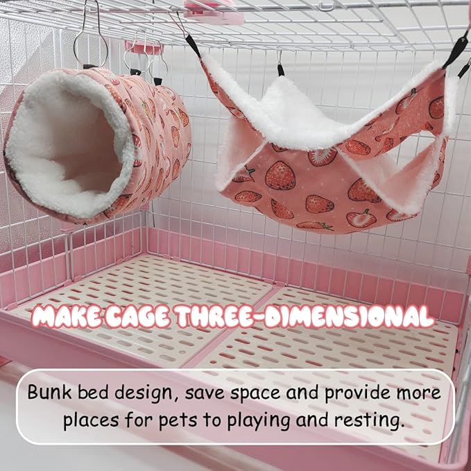 LYART Guinea Pig Rat Ferret Hammock and Warm Bed Small Pet Hideout Tunnel Cave Hanging Bunkbed Hammock Cage Toy for Hamster Sugar Glider Squirrel (3.Hammock & Tunnel)