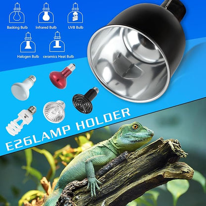 Reptile Light Fixture, 5.5 inch Optical Reflection Shallow Dome Heat Lamp Fixture, UVB Heat Basking Lamp Fixture for Amphibian Reptile Terrariums