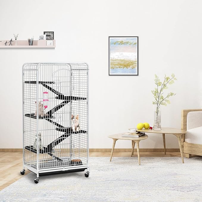 Yaheetech 52-inch Rat Cage Multi Level Rolling Pet Cage for Ferret/Chinchilla/Squirrels/Bunny with Water Bottle, White
